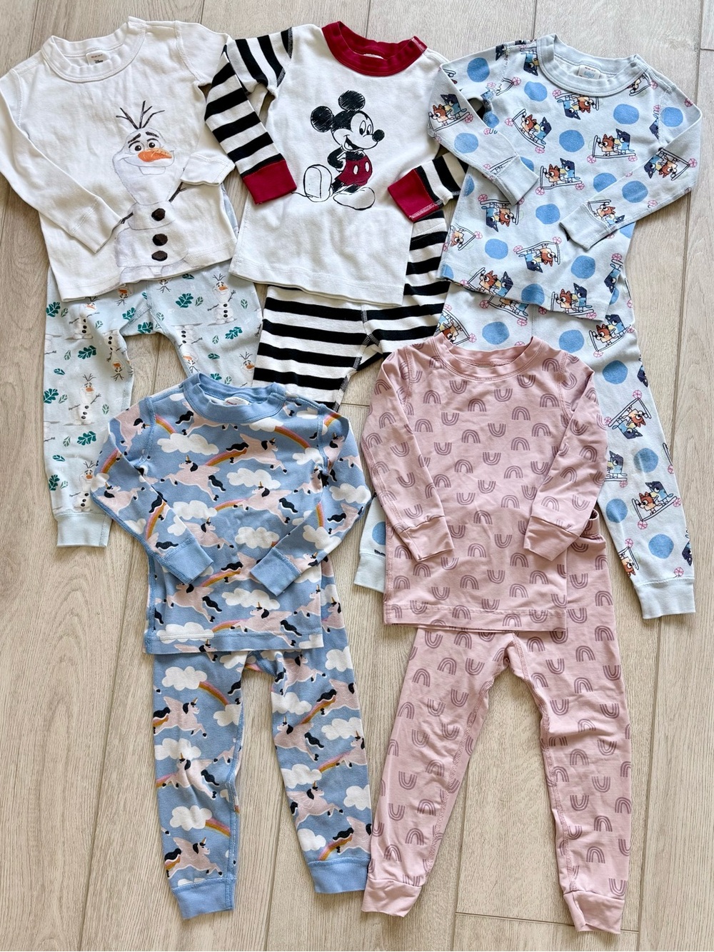 Hanna Andersson 3T Pajama Bundle 5 Sets Bluey Mickey Olaf HannaSoft Unicor